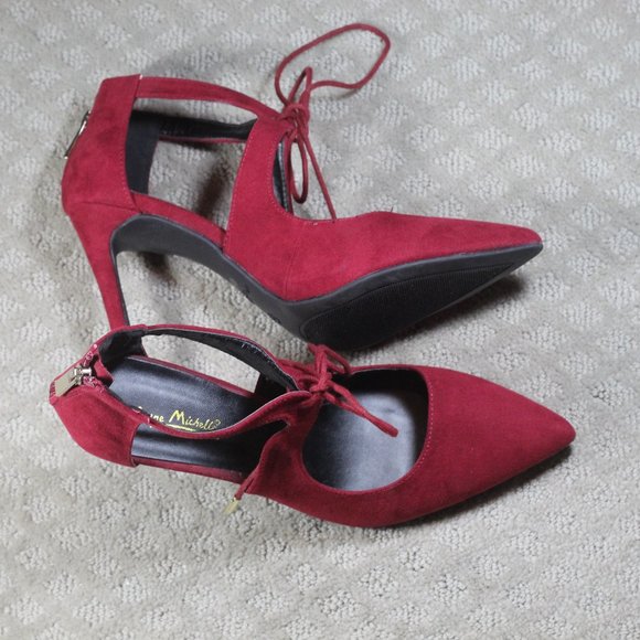 NWOT Anne Michelle Size 10 Burgundy Red Zipper Heel Suede Stilettos - Picture 1 of 8